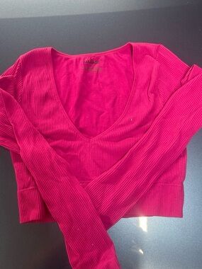 Garage Ribbed Deep V Crop Top - Bright Pink